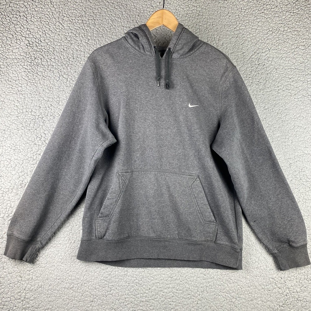 Nike Sportswear Hoodie Mens L Gray Pullover Hooded Sweatshirt Fleece DriFit READ